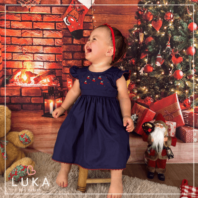 Vestido Bebê Cerejinhas Marinho