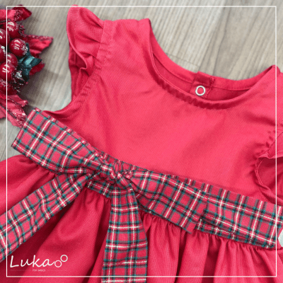  Vestido Bebê Natal Vermelho com Xadrez