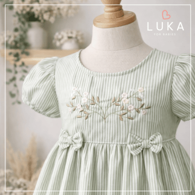  Vestido Bebê Flor de Outono Verde