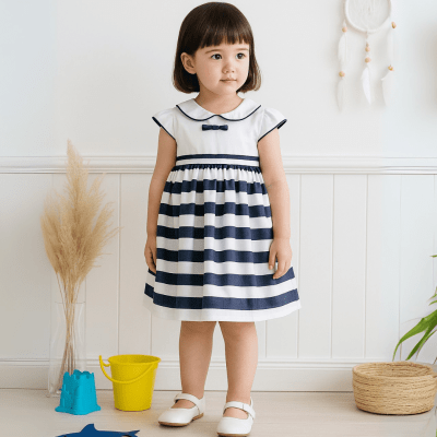 Vestido Bebê Infantil Listras Marinho