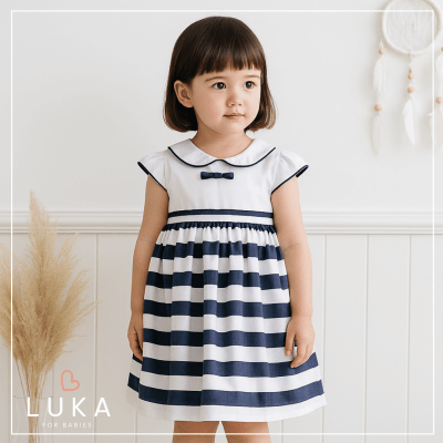 Vestido Bebê Infantil Listras Marinho