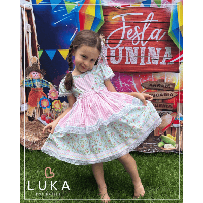 Vestido Festa Junina Floral c/ Xadrez