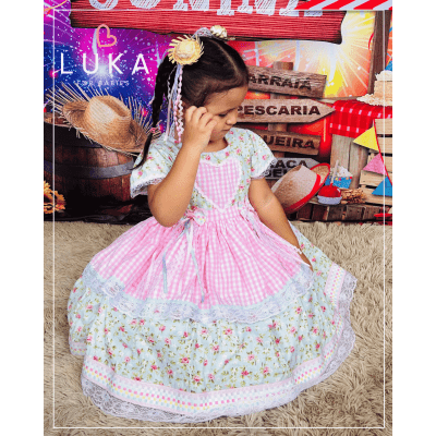 Vestido Festa Junina Floral c/ Xadrez
