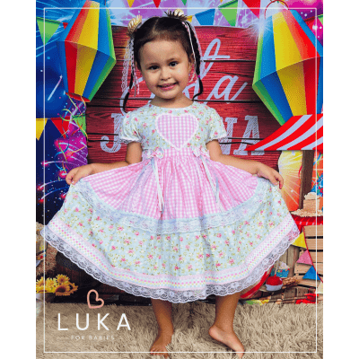 Vestido Festa Junina Floral c/ Xadrez