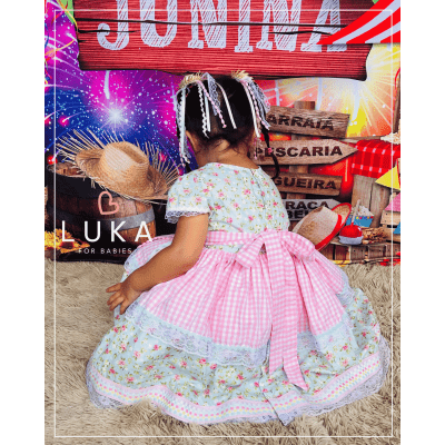 Vestido Festa Junina Floral c/ Xadrez