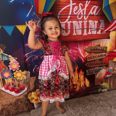 Vestido Festa Junina Floral Marinho