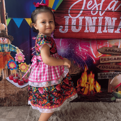 Vestido Festa Junina Floral Marinho