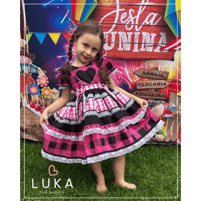 Vestido Festa Junina Xadrez Pink