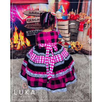 Vestido Festa Junina Xadrez Pink