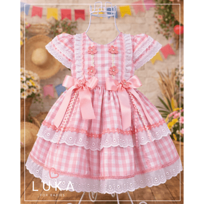 Vestido Festa Junina Xadrez Rosa