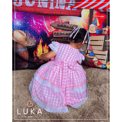 Vestido Festa Junina Xadrez Rosa