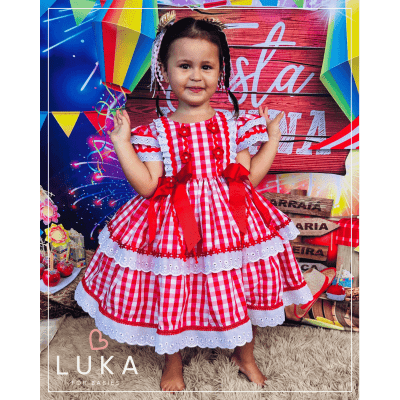 Vestido Festa Junina Xadrez Vermelho