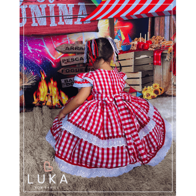 Vestido Festa Junina Xadrez Vermelho