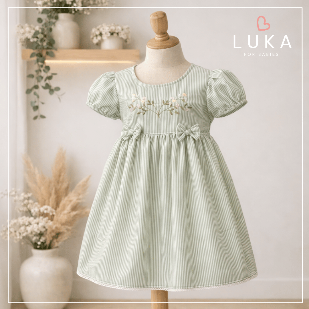  Vestido Bebê Flor de Outono Verde