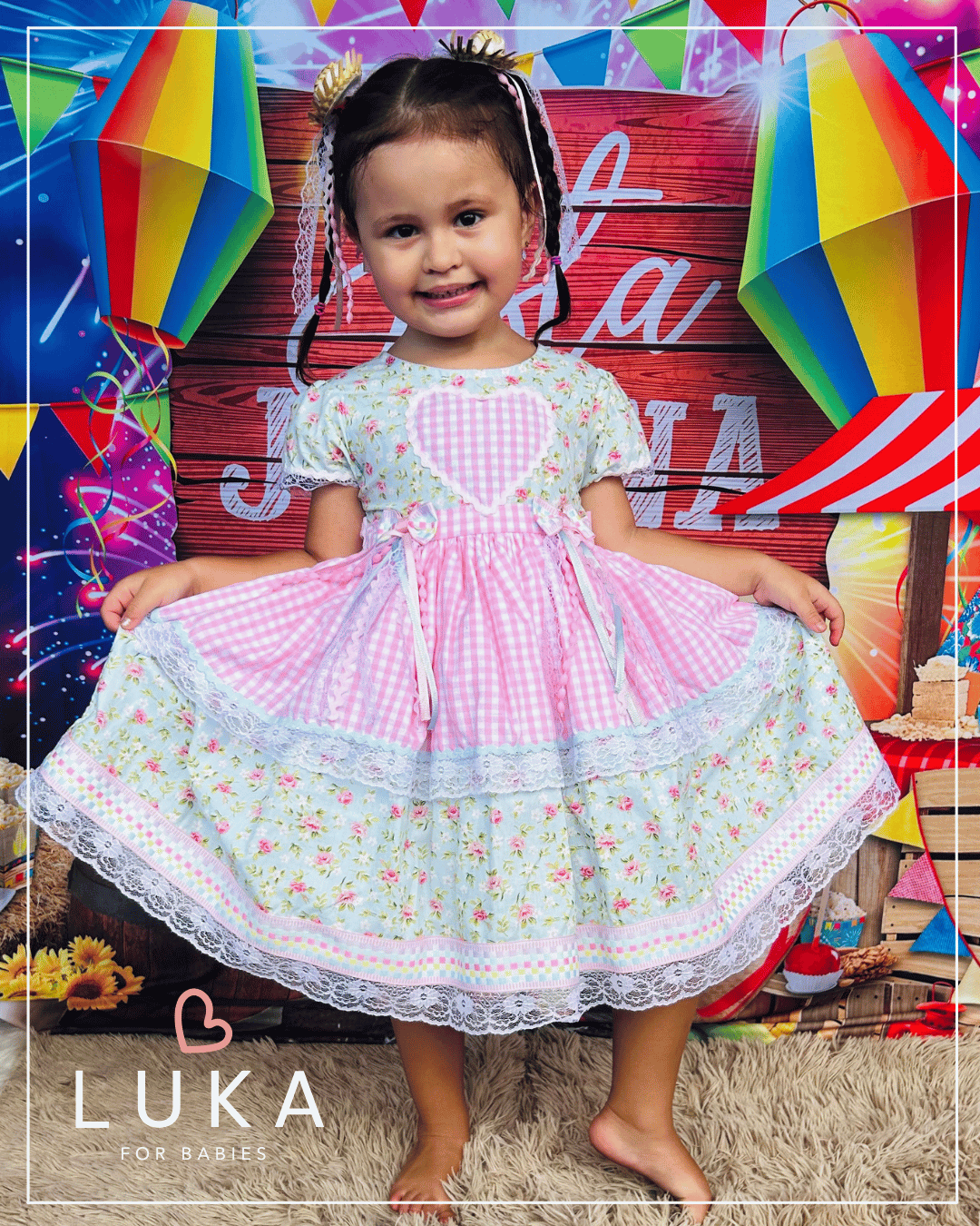 Vestido Festa Junina Floral c/ Xadrez