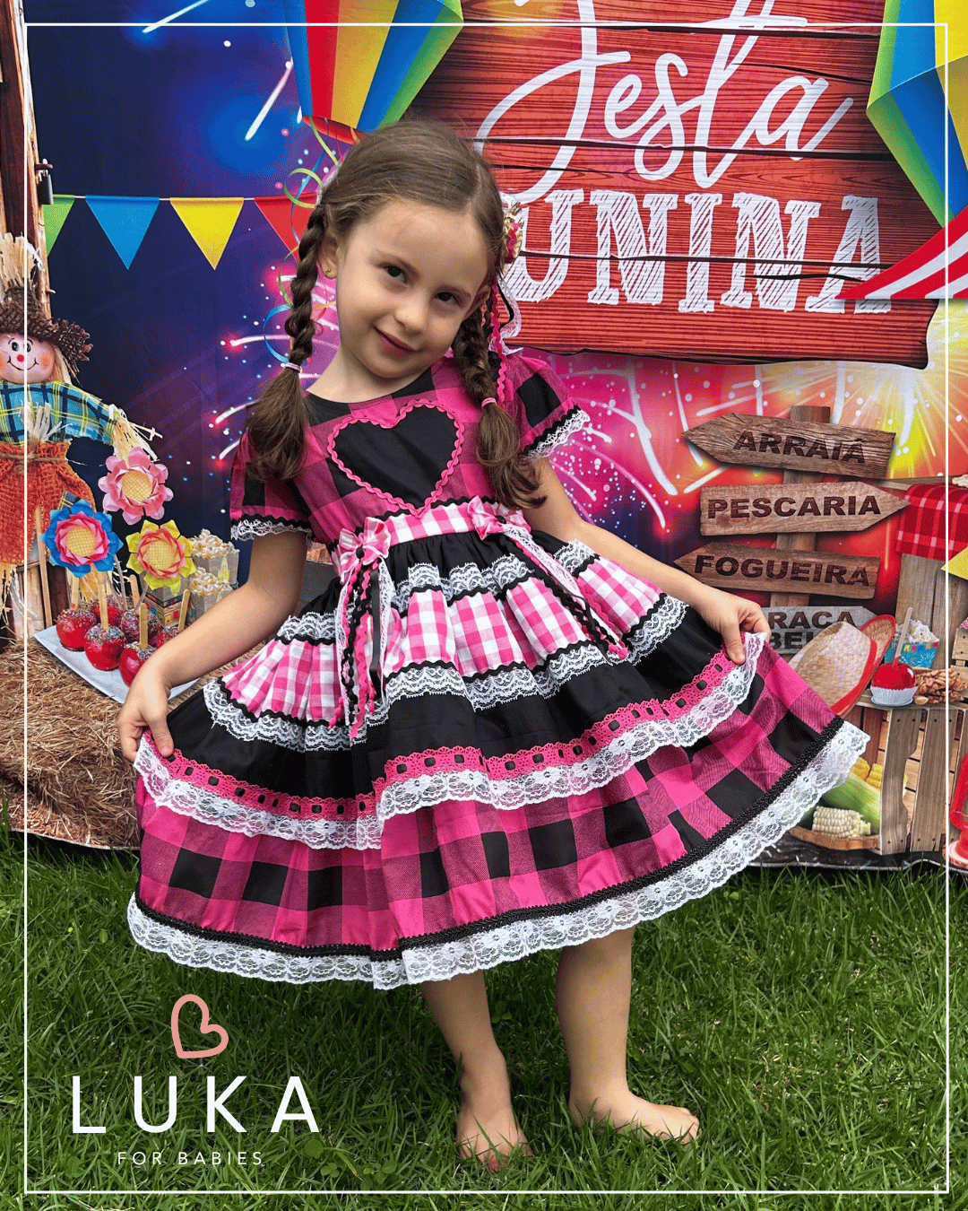 Vestido Festa Junina Xadrez Pink