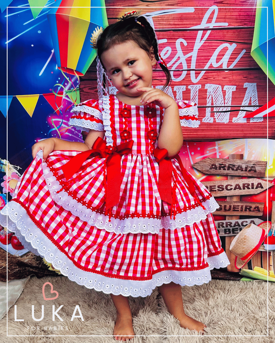Vestido Festa Junina Xadrez Vermelho