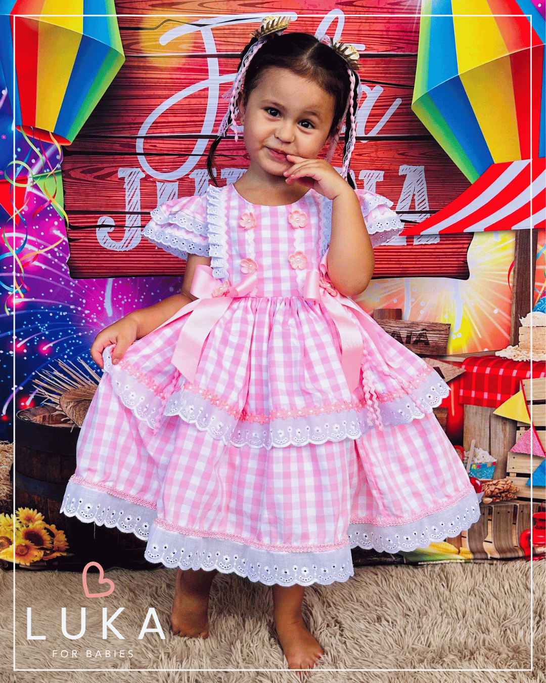 Vestido Festa Xadrez Rosa